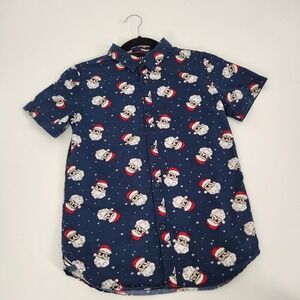 Denim & Flower Ricky Singh Boys Santa Sunglasses Holiday Shirt Navy size 11/12